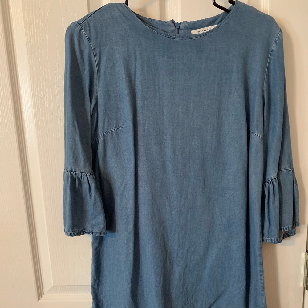 Zara denim mid sleeve mini dress